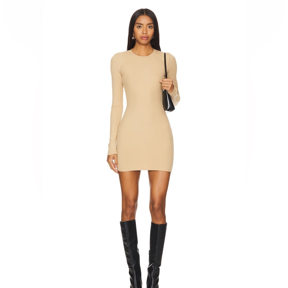 SEROYA NWT LAUREN MINI DRESS Tan Long Sleeve Dress SIZE XS